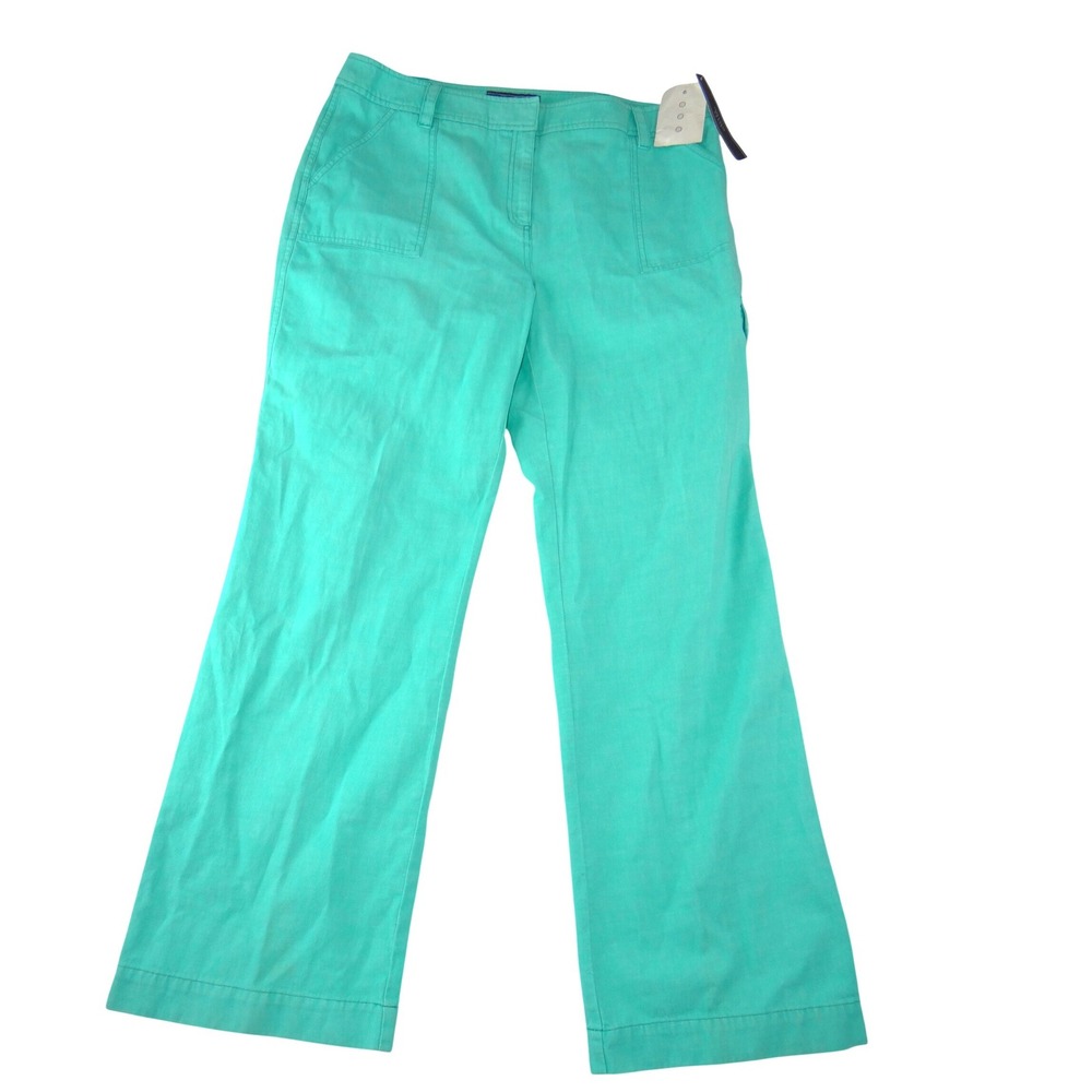 NWT-Jones Wear Sport Women Teal Green Wide‎ Leg Cotton Pants 100% Cotton Size 16